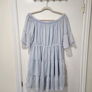 My Star Light Blue Tiered Off the Shoulder Mini Dress